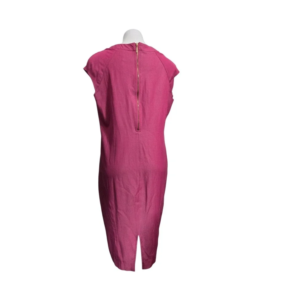 IMAN Pink Sheath Dress Cap Sleeve Gold Zip Back Stretch Fuchsia pink Size L